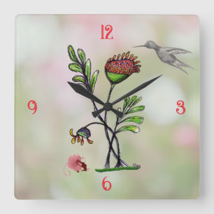 Horloge Carrée Plante qui agite avec des amis