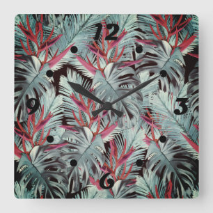 Horloge Carrée plantes tropicaux 1 .