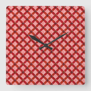 Horloge Carrée Plaque de croix rose tartan avec léger relief rugu