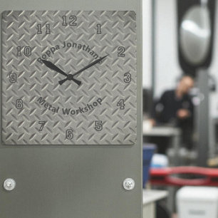 Horloge Carrée Plaque de diamant rustique Faux Motif de lug métal