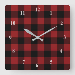 Horloge Carrée Plaqué noir et rouge - moderne