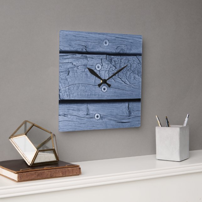 Horloge Carrée Plaques en bois bleu fumé (Bureau)