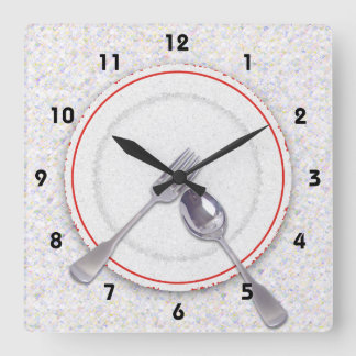 Horloge Carrée Plat avec la fourchette et la cuillère