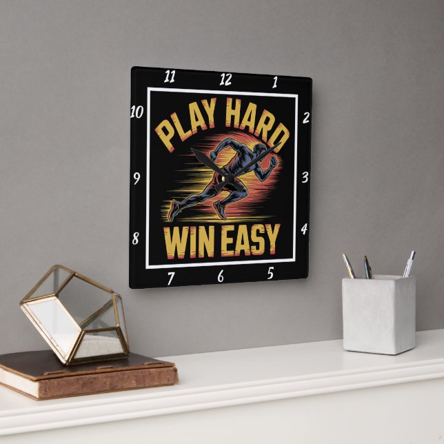 Horloge Carrée Play Hard Win Easy Runner (Bureau)