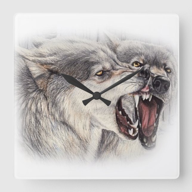 Horloge Carrée Playful Wolves Clock (Recto)