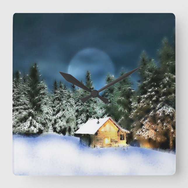 Horloge Carrée Pleine lune de Cabine de journal rustique (Recto)