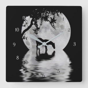 Horloge Carrée Pleine lune d'Imaginaire et pays du cheval