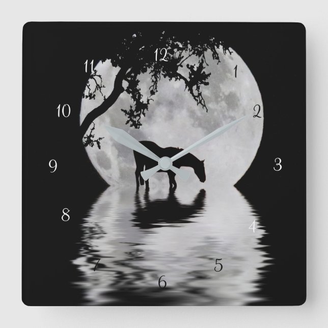 Horloge Carrée Pleine lune d'Imaginaire et pays du cheval (Recto)