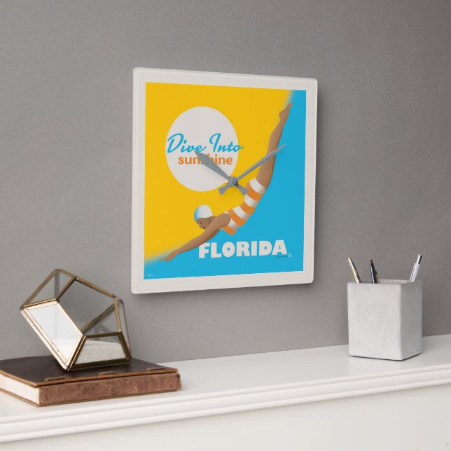 Horloge Carrée Plongez Dans Le Soleil | Floride (Bureau)