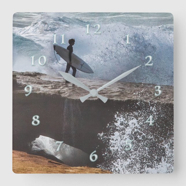 Horloge Carrée Plug-In Argent Surfer (Recto)