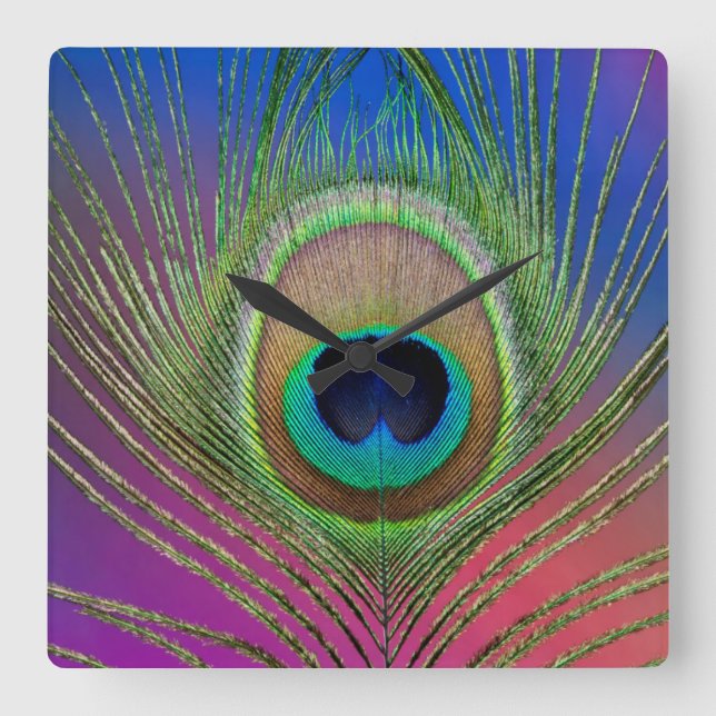 Horloge Carrée Plume de la queue d'un paon (Recto)