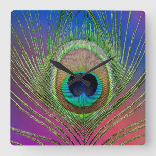 Horloge Carrée Plume de queue d'un paon