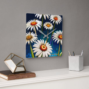 Horloge Carrée Plus de marguerites : Plaisirs floraux et joie