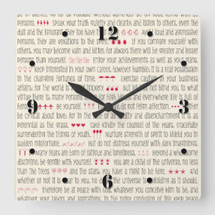 Horloge Carrée Poème Inspirateur Desiderata
