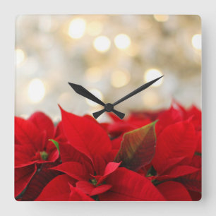 Horloge Carrée Poinsettia de Noël