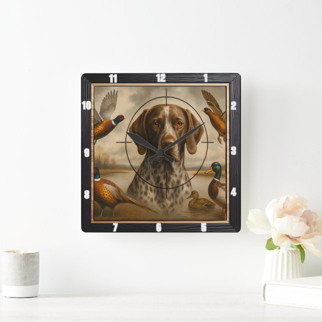 Horloge Carrée Pointer Chien Chasse Canards Phéasants (Maison)