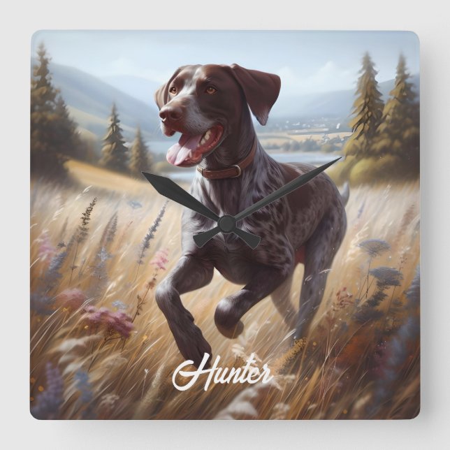 Horloge Carrée Pointeur court allemand en cours d'exécution (Recto)