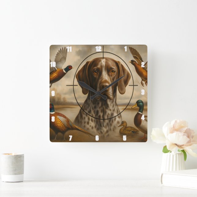 Horloge Carrée Pointeur Oiseau Chien Chasse Canards Pheasants (Maison)