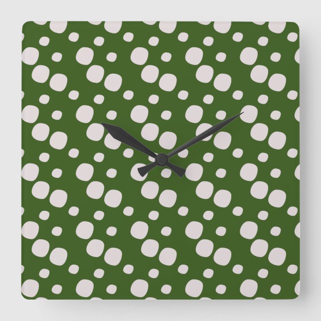 Horloge Carrée Points roses sur fond vert feuillu    (Recto)