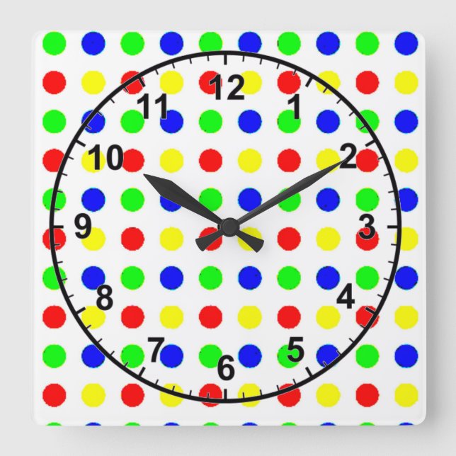 Horloge Carrée Pois colorés (Recto)