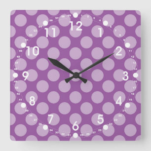 Horloge Carrée Pois mauve-clair Girly sur les cadeaux mignons