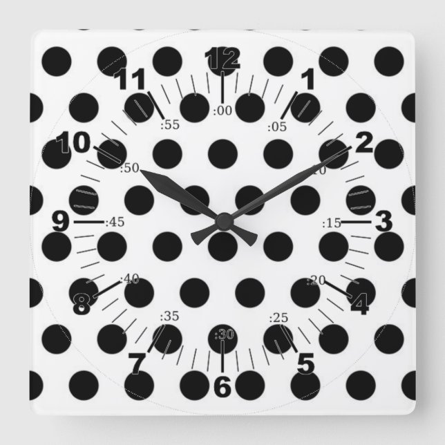 Horloge Carrée Pois noirs sur Arrière - plan blanc (Recto)