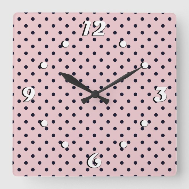 Horloge Carrée Pois rose noir (Recto)