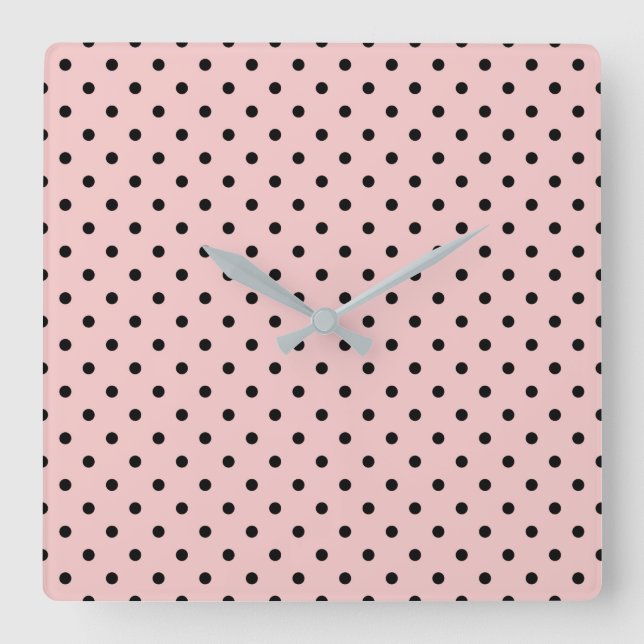 Horloge Carrée Pois rose noir (Recto)