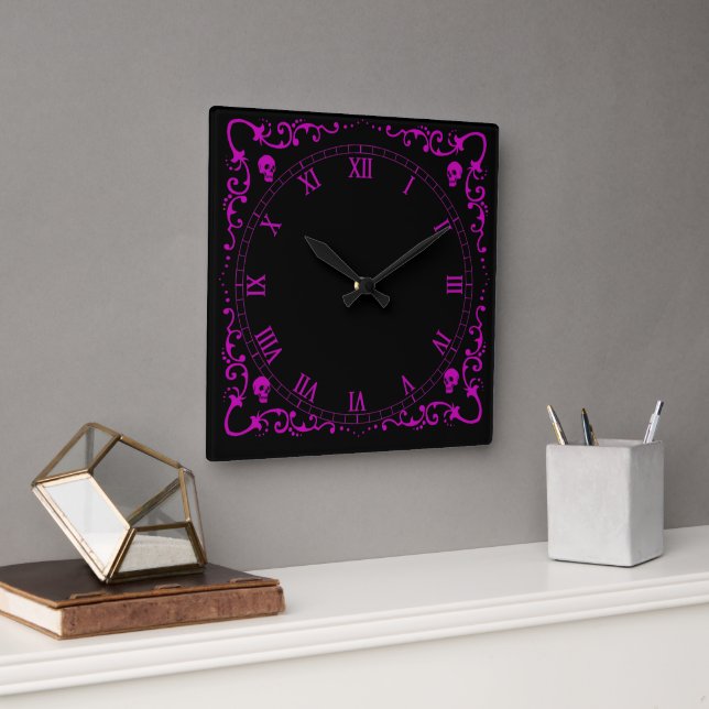 Horloge Carrée Poison Purple Halloween frontière magique avec crâ (Bureau)