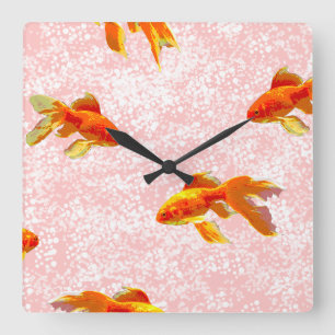 Horloge Carrée Poisson d'or rose motif