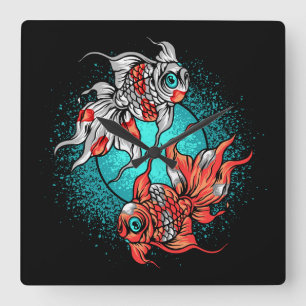 Horloge Carrée Poisson doré 