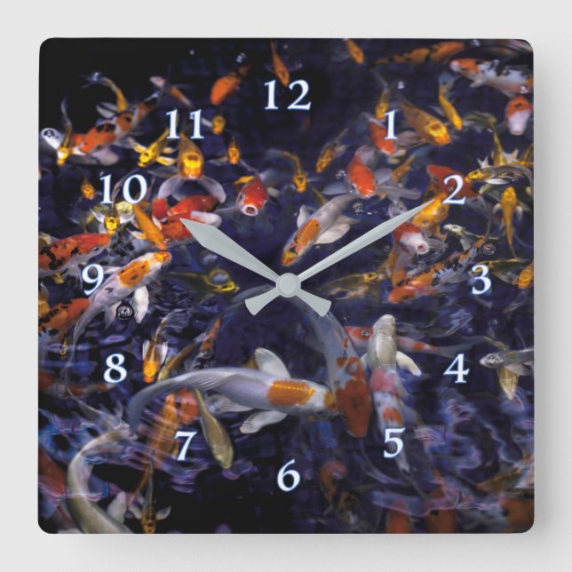 HORLOGE CARRÉE POISSON KOI EN FLEURS (Recto)