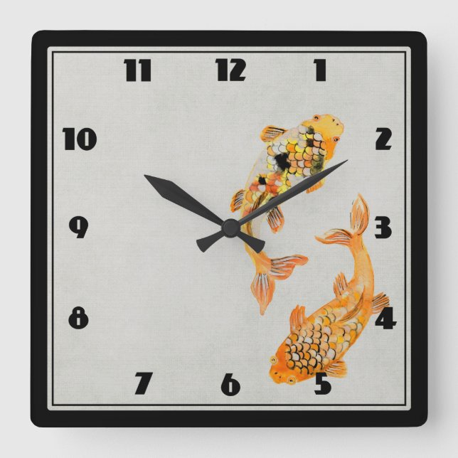 Horloge Carrée Poisson Koi Gold élégant (Recto)