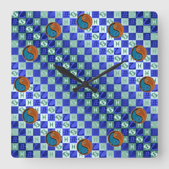 Horloge Carrée Poissons & Bœuf de Bois (Recto)