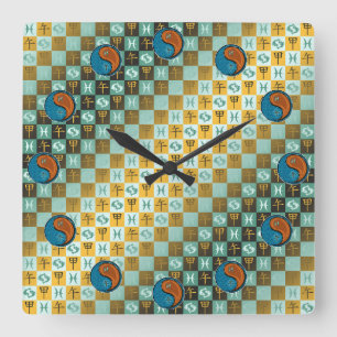 Horloge Carrée Poissons & Cheval de Bois