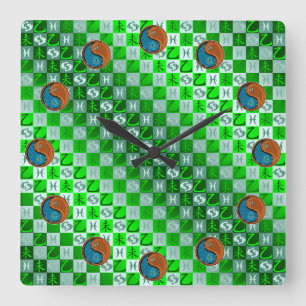 Horloge Carrée Poissons & Chèvre de Bois