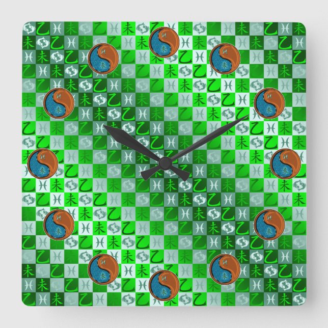 Horloge Carrée Poissons & Chèvre de Bois (Recto)