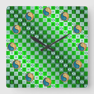 Horloge Carrée Poissons & Chèvre de feu