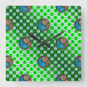 Horloge Carrée Poissons & Chèvre de Terre
