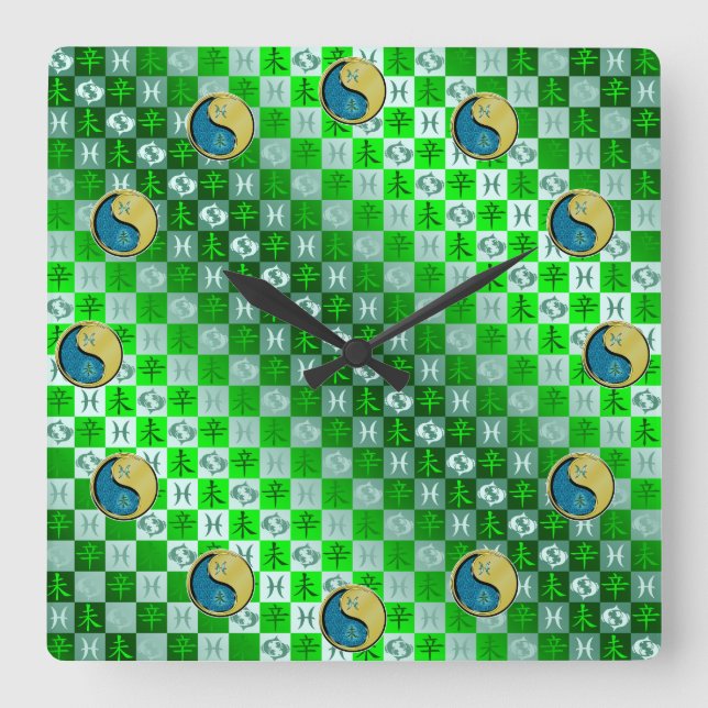 Horloge Carrée Poissons & Chèvre Métal (Recto)