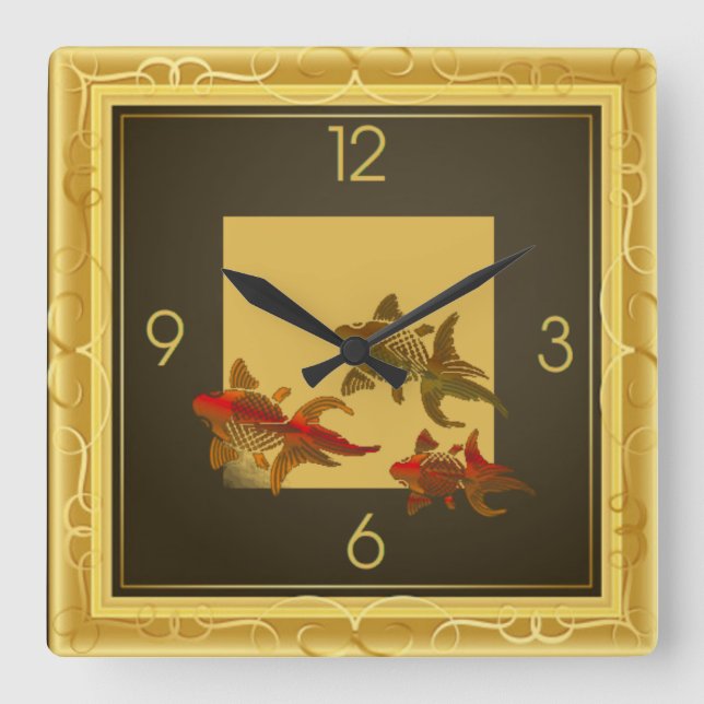 Horloge Carrée Poissons dorés Art Déco (Recto)