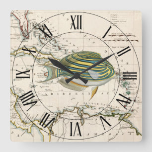 Horloge Carrée Poissons jaunes et bleus ~ Indes occidentales ~ Me