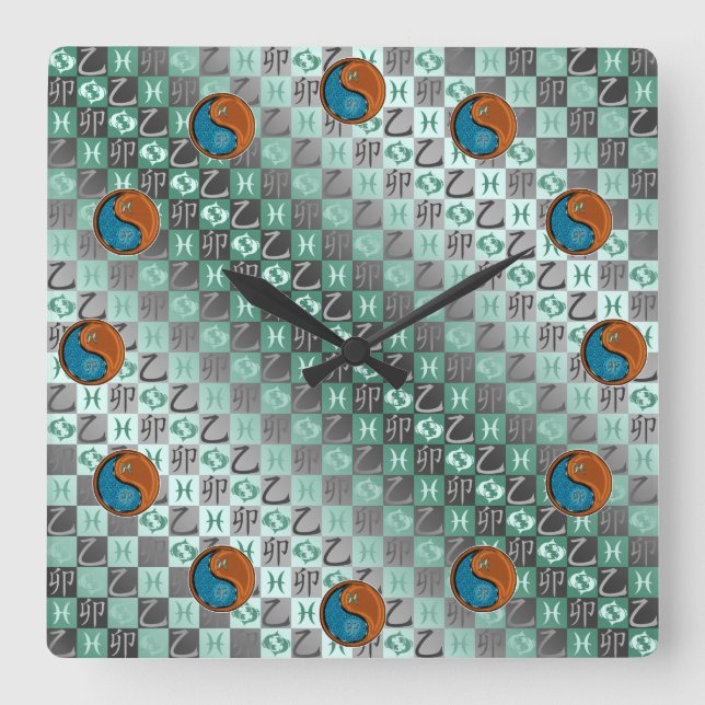 Horloge Carrée Poissons & Lapin de Bois (Recto)