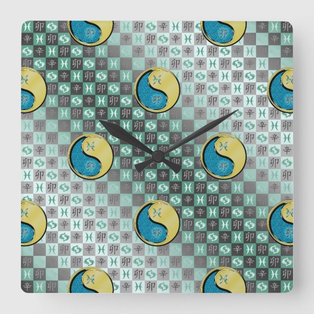 Horloge Carrée Poissons & Lapin Métal (Recto)