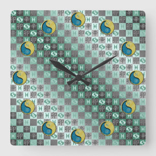 Horloge Carrée Poissons & Lapin Métal