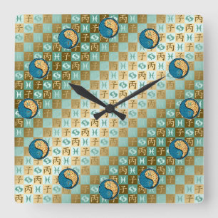 Horloge Carrée Poissons & Rat de feu