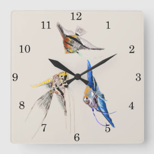 Horloge Carrée Poissons scalaires