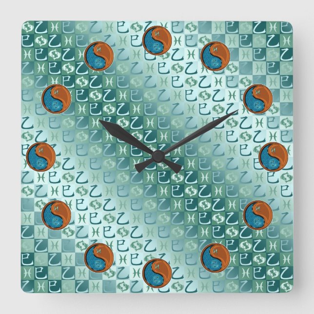 Horloge Carrée Poissons & Serpent de Bois (Recto)