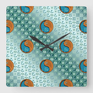 Horloge Carrée Poissons & Serpent de Bois