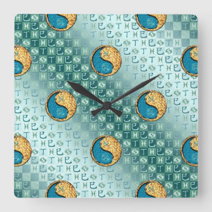 Horloge Carrée Poissons & Serpent de feu
